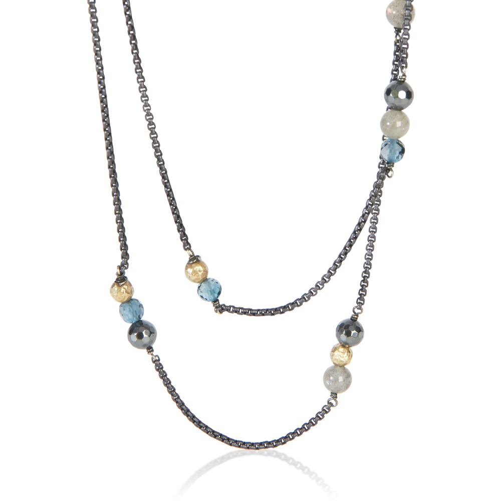 David Yurman Yellow Gold & Sterling Silver Topaz and Hematite Bijoux Necklace